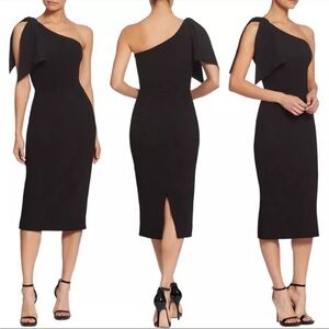Dress the Population Tiffany One-Shoulder Midi Dress in Black Sz S Formal